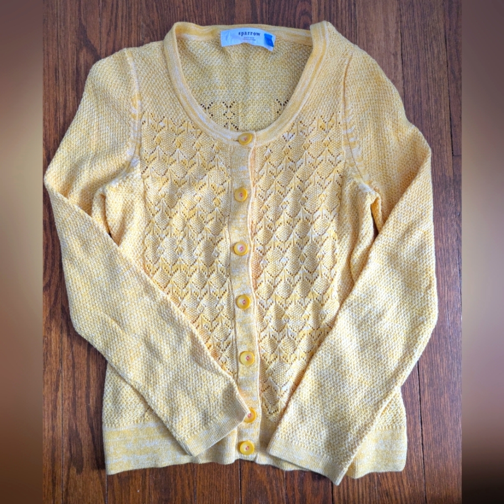 Anthropologie Sparrow Pointelle Perk Cardigan M Cotton Wool Blend